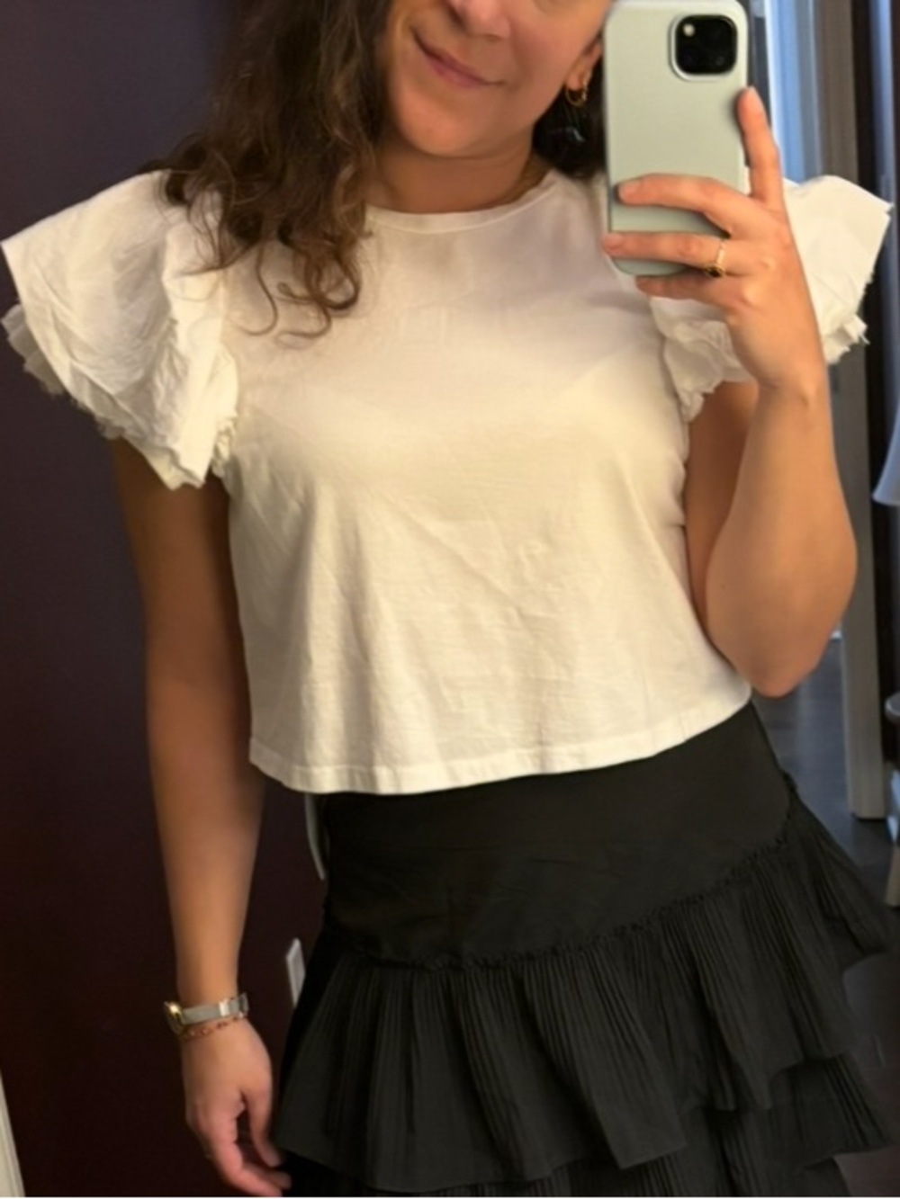 🤍 ZARA White Cropped Ruffle Top